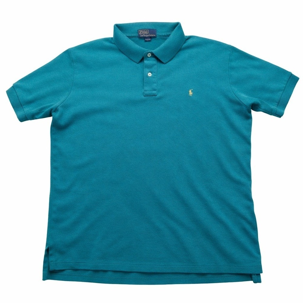 Vintage Polo Ralph Lauren Polo Shirt Mens XL Teal Yellow Pony Cotton Golf - Picture 2 of 8